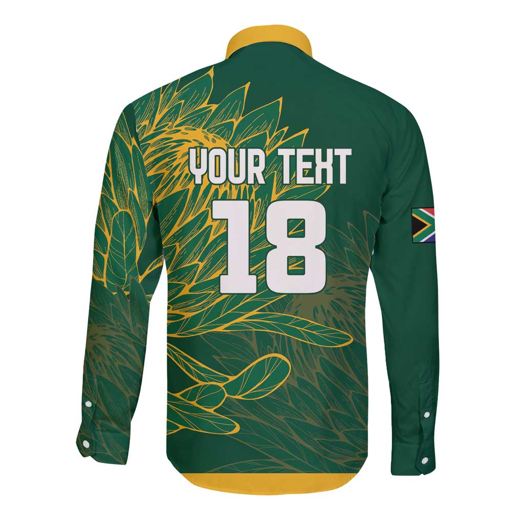 Custom Rugby South Africa Long Sleeve Button Shirt Springboks Mascot - Wonder Print Shop