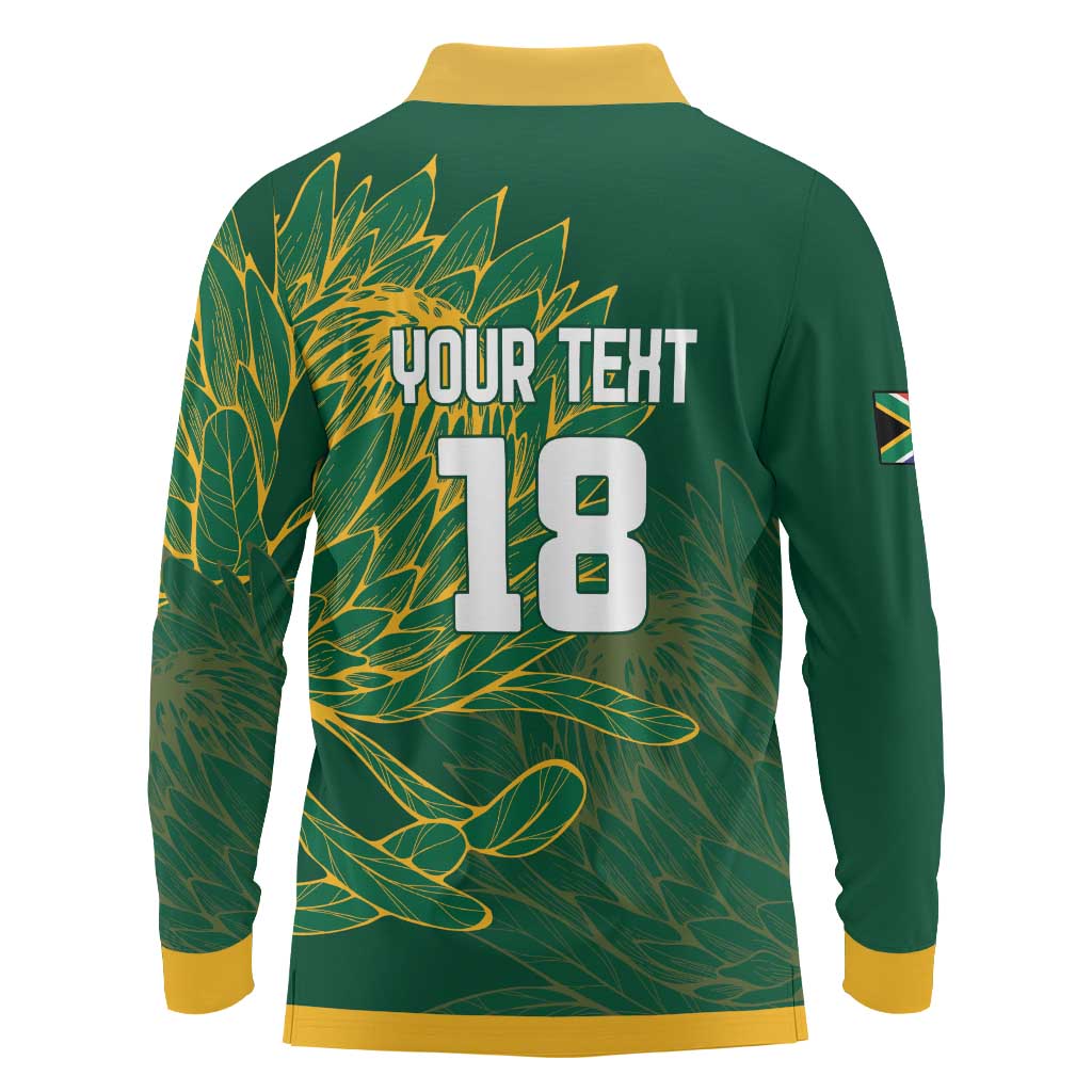 Custom Rugby South Africa Long Sleeve Polo Shirt Springboks Mascot - Wonder Print Shop