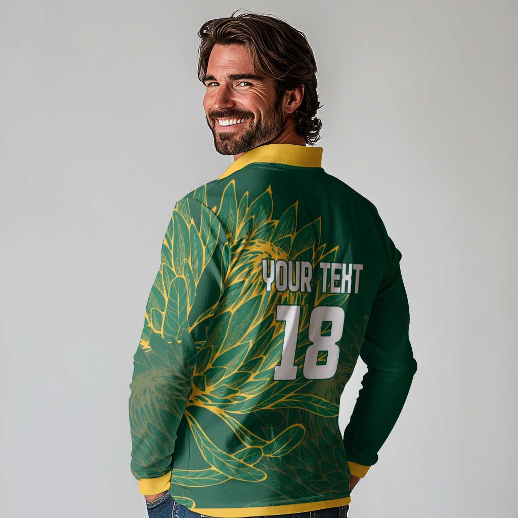 Custom Rugby South Africa Long Sleeve Polo Shirt Springboks Mascot - Wonder Print Shop