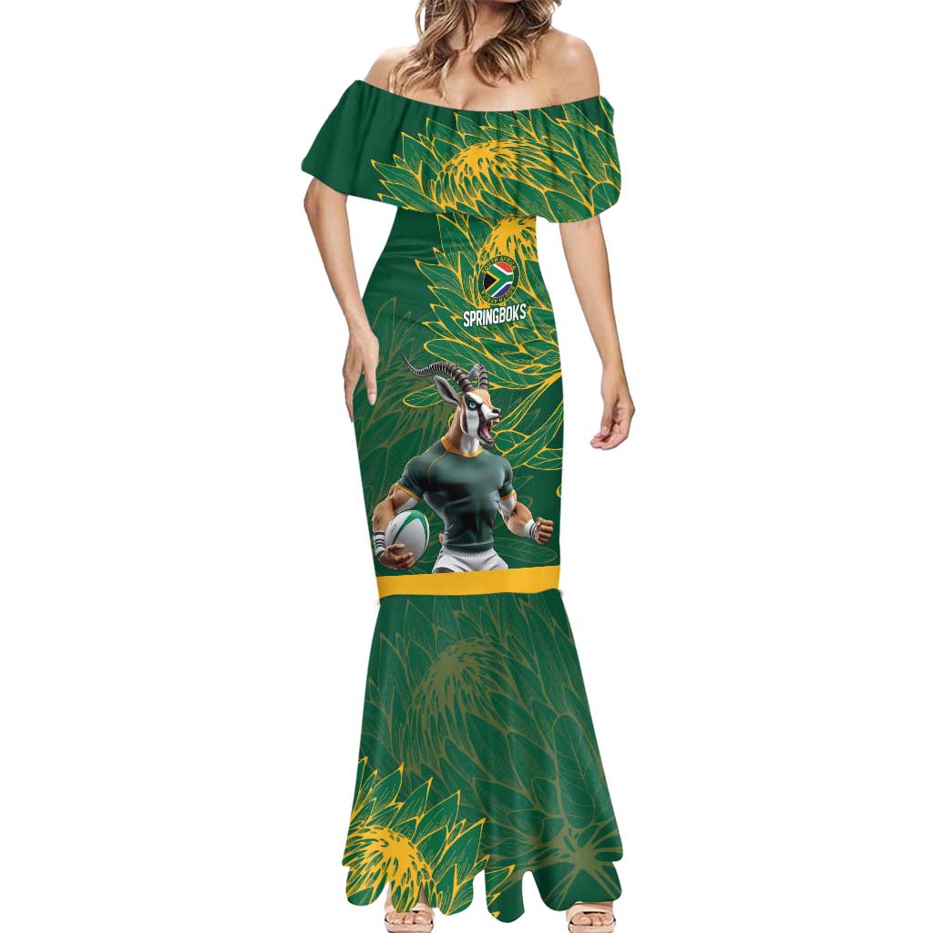 Custom Rugby South Africa Mermaid Dress Springboks Mascot - Wonder Print Shop
