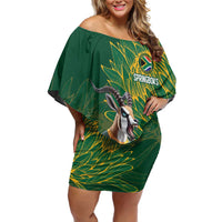 Custom Rugby South Africa Off Shoulder Short Dress Springboks Mascot - Wonder Print Shop