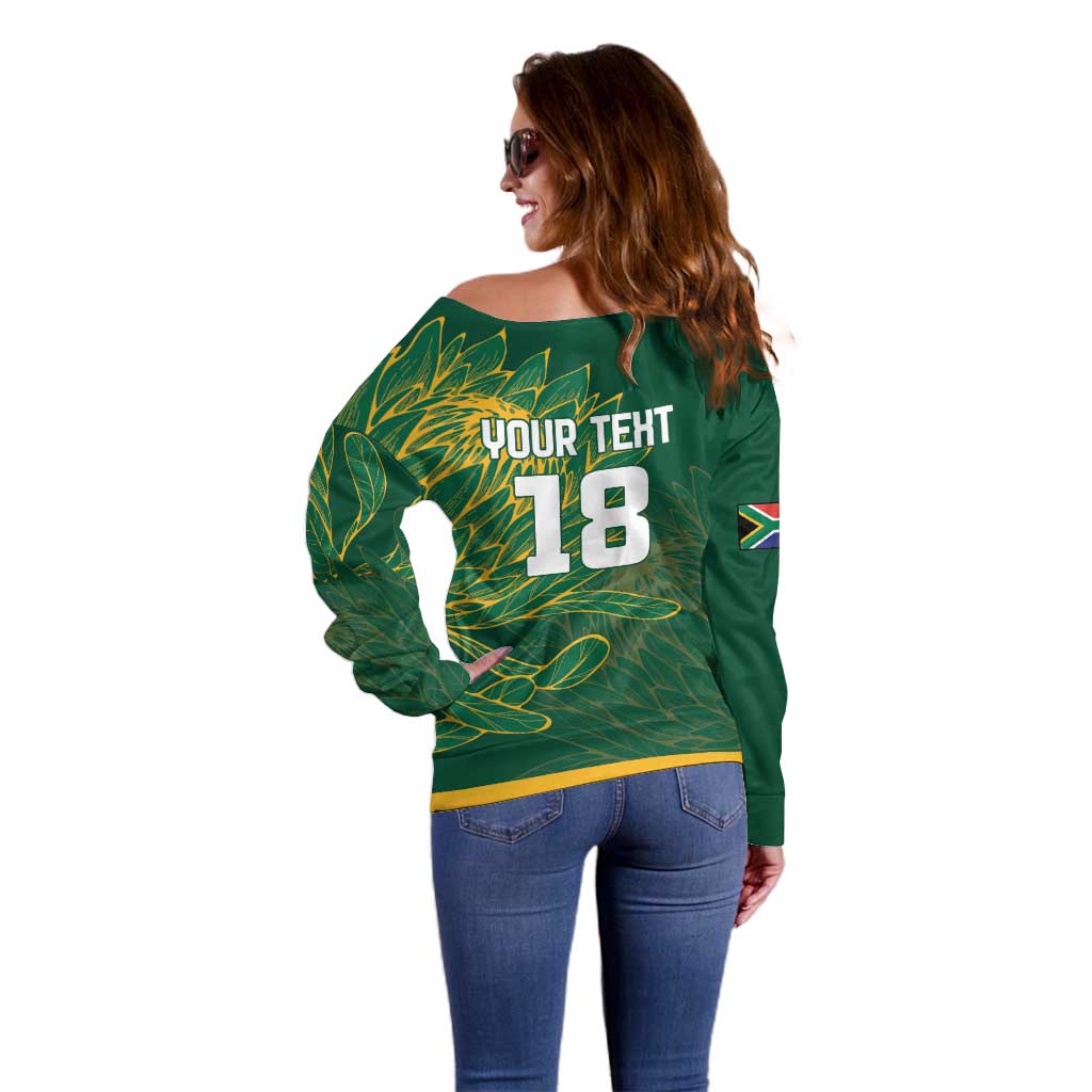 Custom Rugby South Africa Off Shoulder Sweater Springboks Mascot - Wonder Print Shop