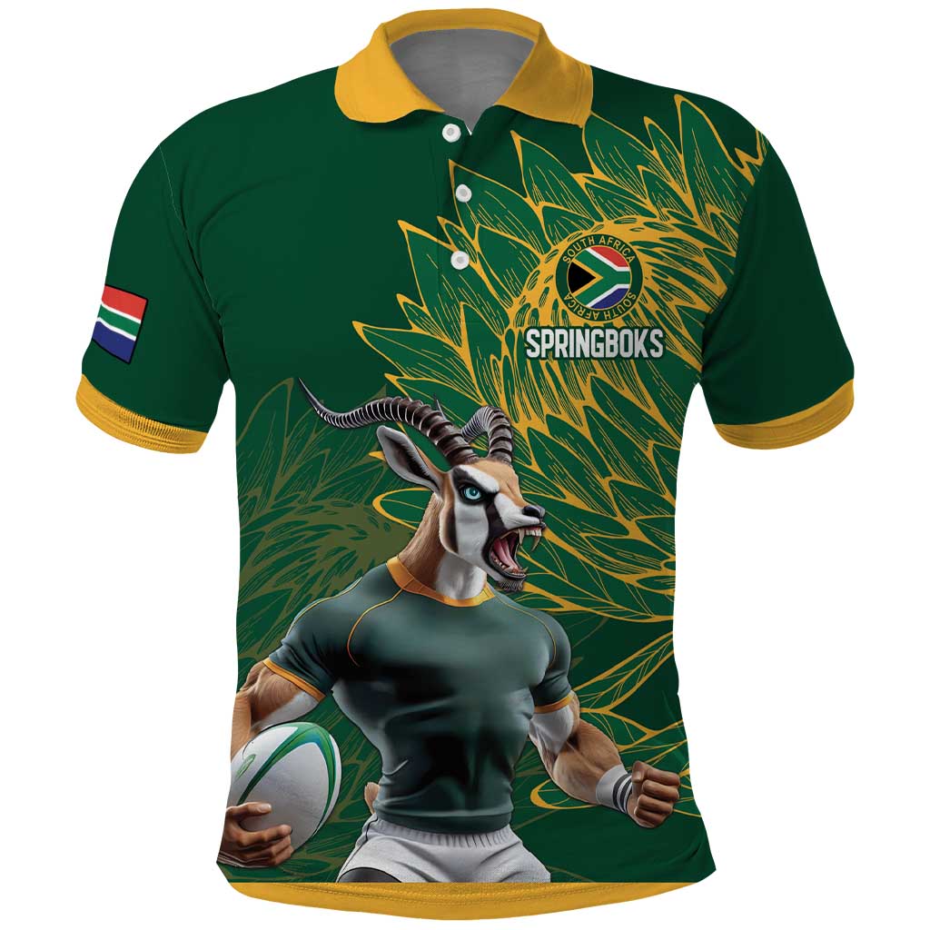 Custom Rugby South Africa Polo Shirt Springboks Mascot - Wonder Print Shop