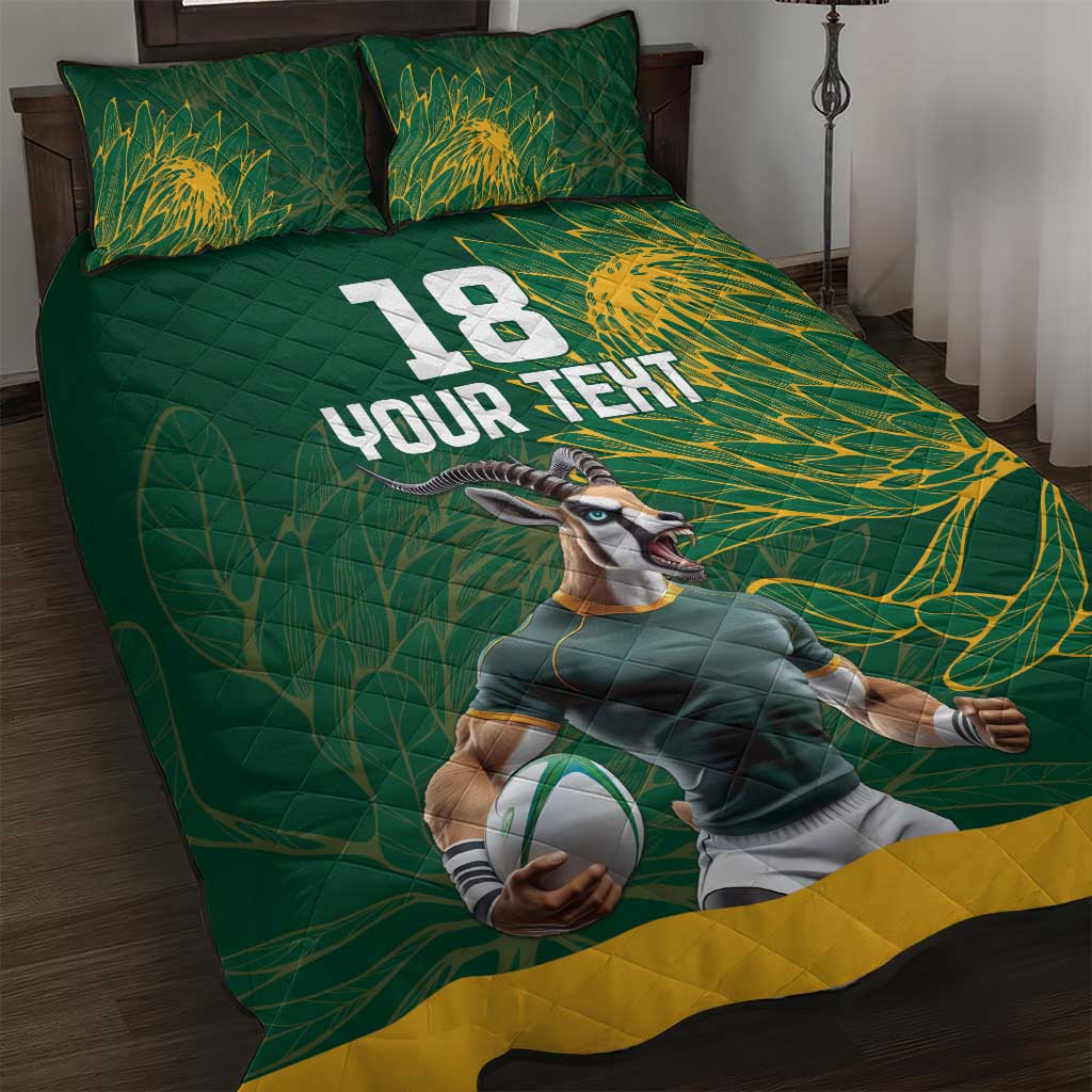 Custom Rugby South Africa Quilt Bed Set Springboks Mascot - Wonder Print Shop