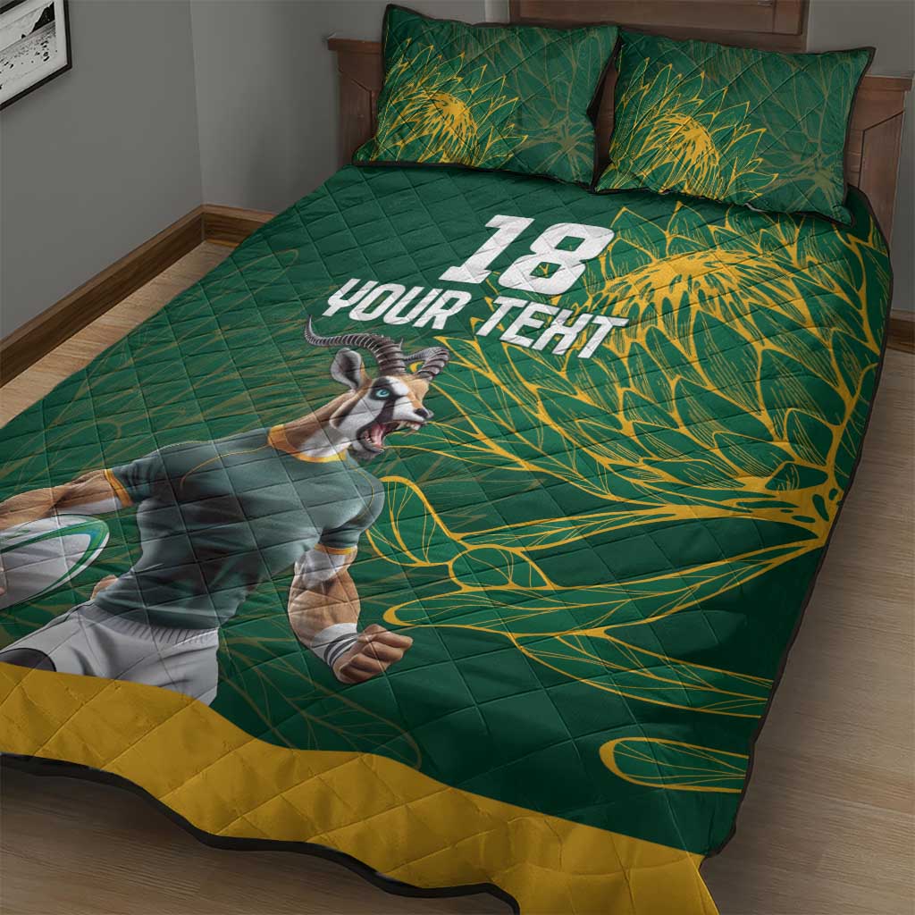 Custom Rugby South Africa Quilt Bed Set Springboks Mascot - Wonder Print Shop