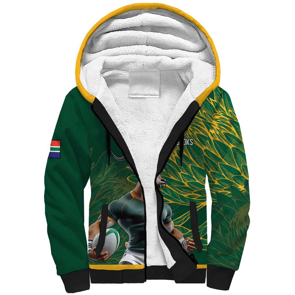 Custom Rugby South Africa Sherpa Hoodie Springboks Mascot - Wonder Print Shop
