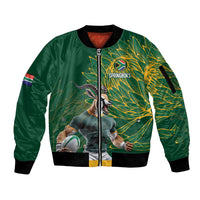 Custom Rugby South Africa Sleeve Zip Bomber Jacket Springboks Mascot - Wonder Print Shop
