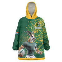 Custom Rugby South Africa Wearable Blanket Hoodie Springboks Mascot - Wonder Print Shop