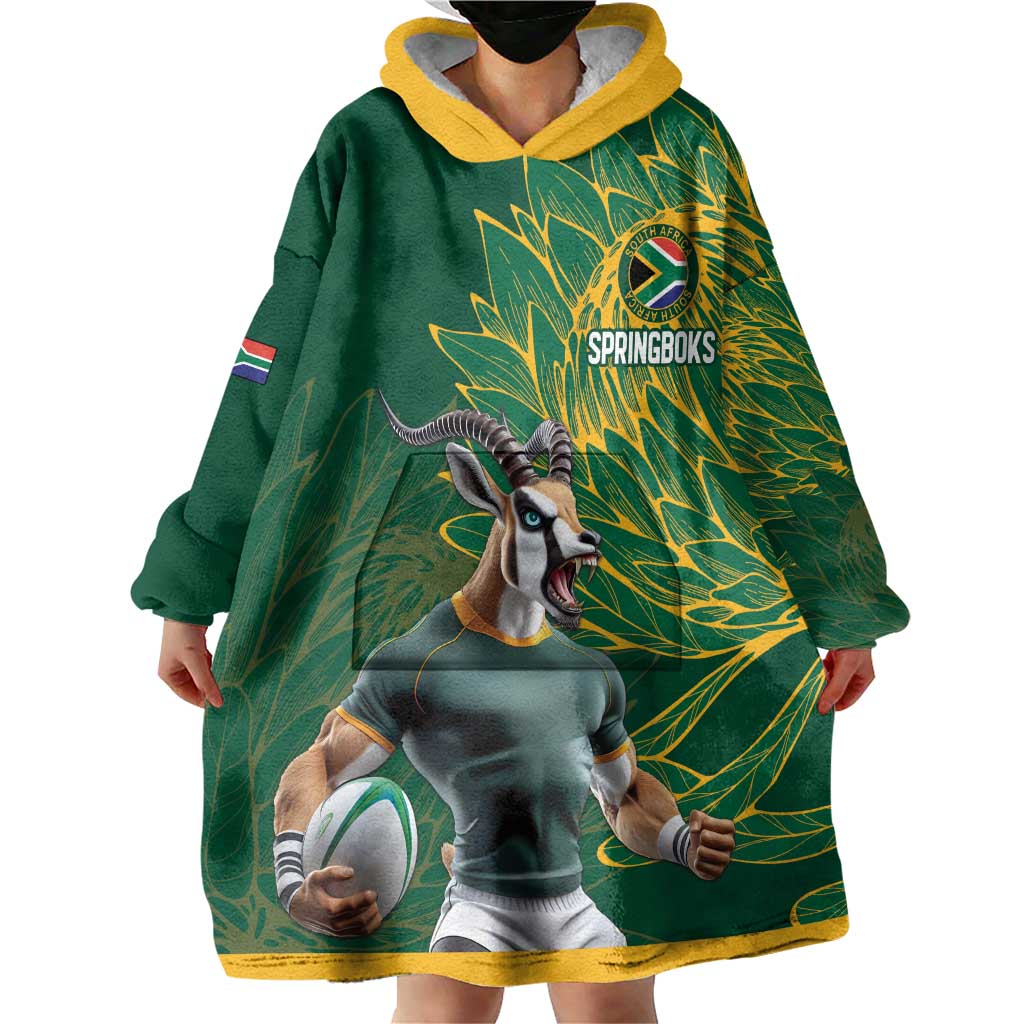 Custom Rugby South Africa Wearable Blanket Hoodie Springboks Mascot - Wonder Print Shop