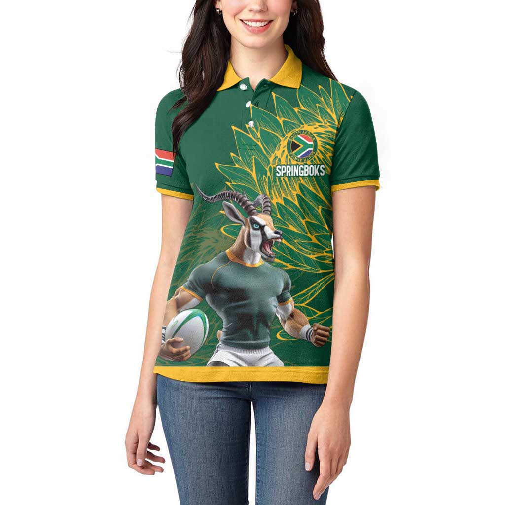 Custom Rugby South Africa Women Polo Shirt Springboks Mascot - Wonder Print Shop