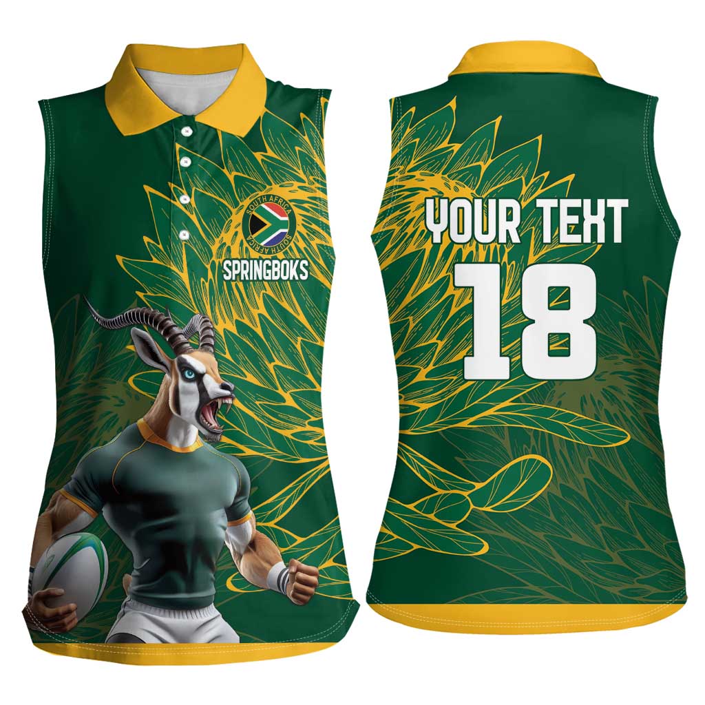 Custom Rugby South Africa Women Sleeveless Polo Shirt Springboks Mascot - Wonder Print Shop