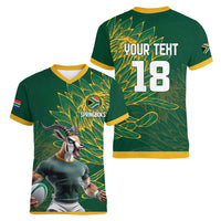 Custom Rugby South Africa Women V-Neck T-Shirt Springboks Mascot - Wonder Print Shop