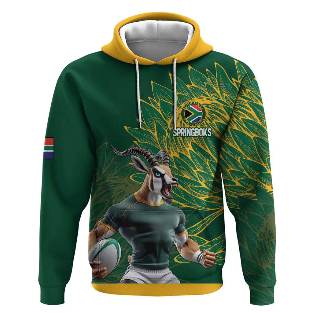 Custom Rugby South Africa Zip Hoodie Springboks Mascot - Wonder Print Shop