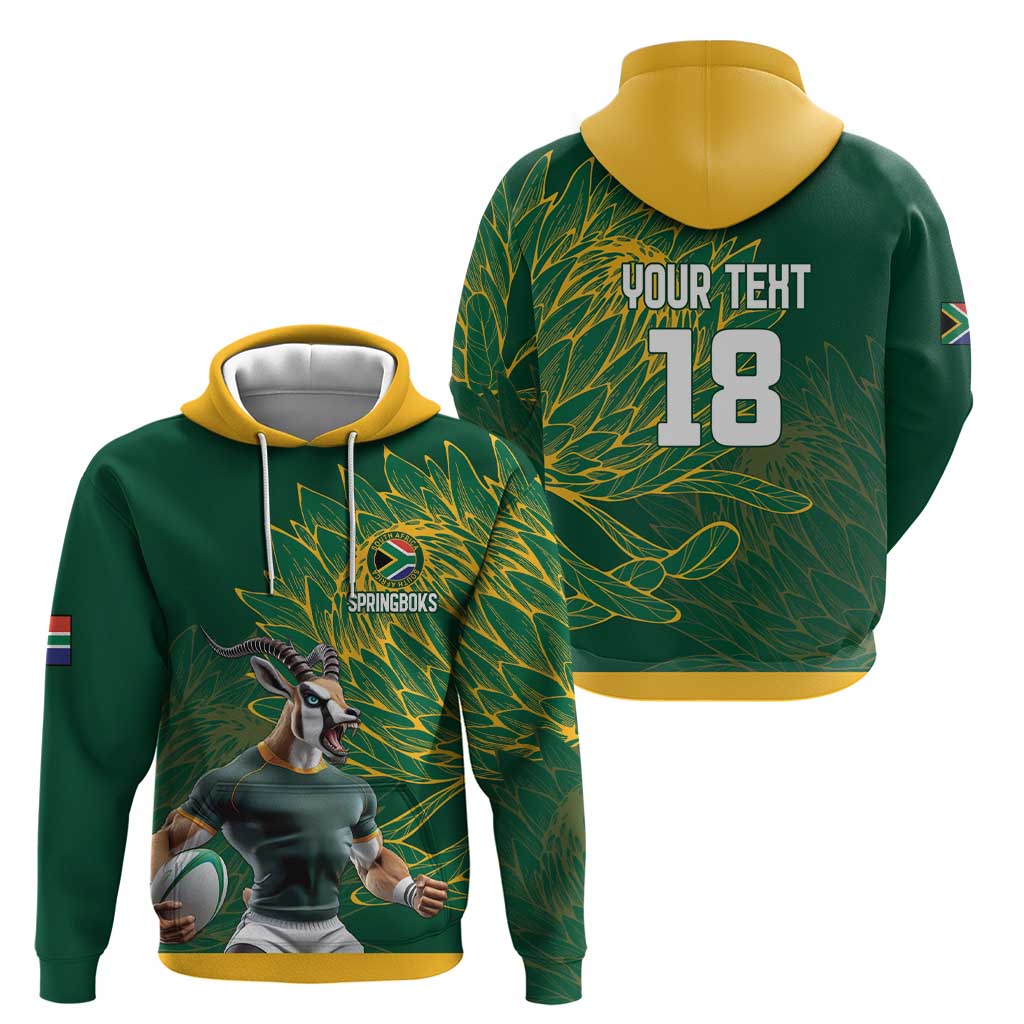 Custom Rugby South Africa Zip Hoodie Springboks Mascot - Wonder Print Shop