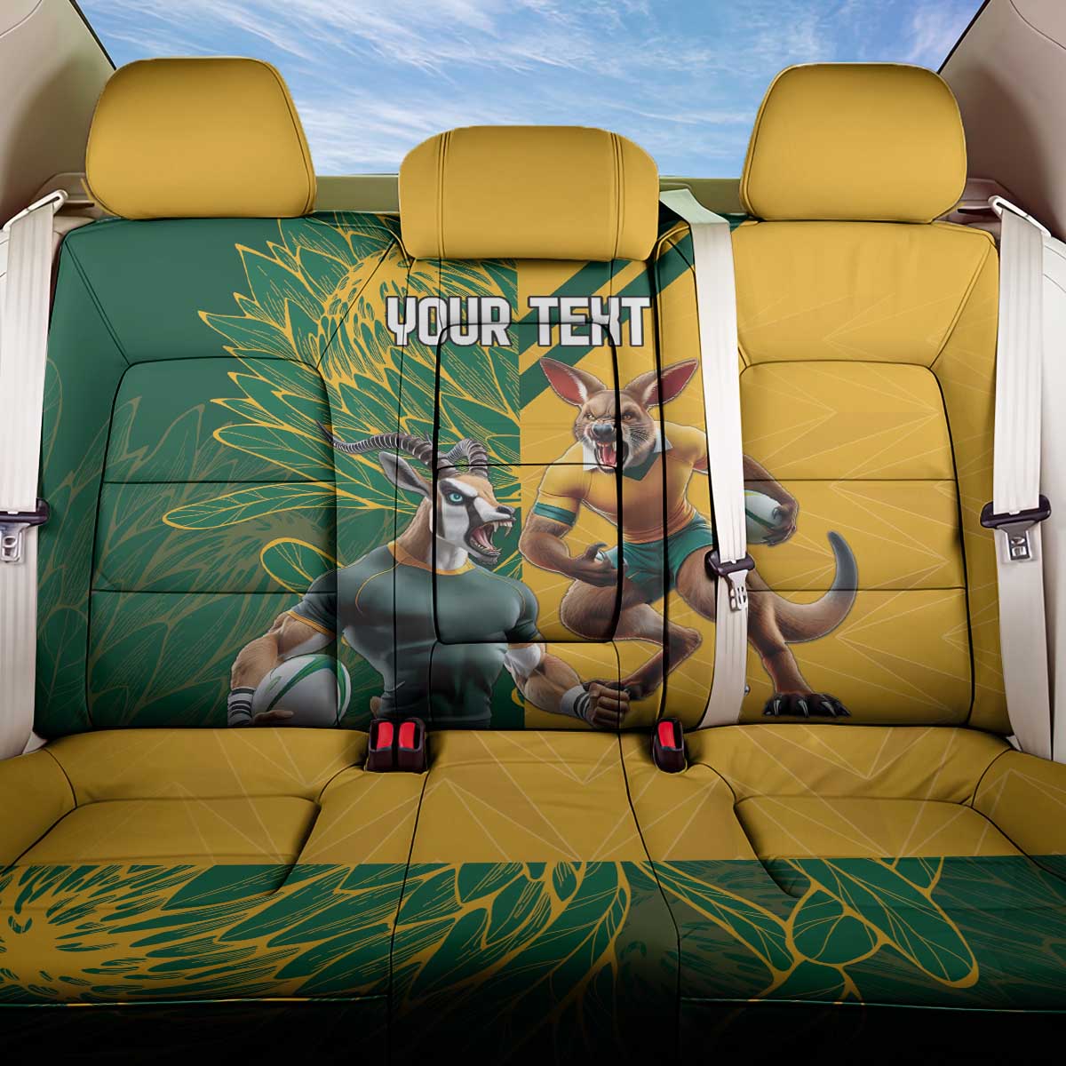 Personalized Rugby South Africa Australia Back Car Seat Cover Springboks Wallabies Mascot Go Champions - Wonder Print Shop
