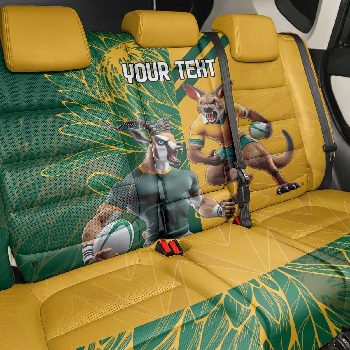 Personalized Rugby South Africa Australia Back Car Seat Cover Springboks Wallabies Mascot Go Champions - Wonder Print Shop