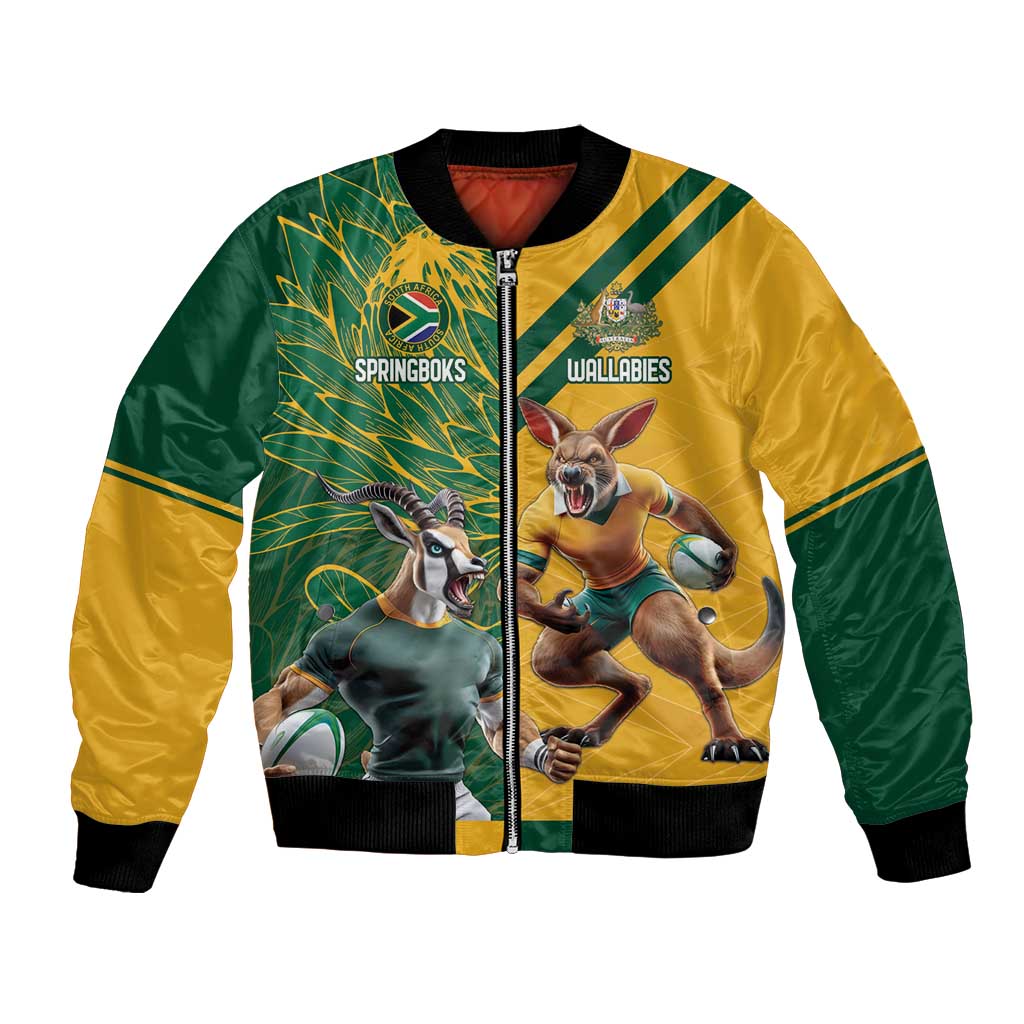 Personalized Rugby South Africa Australia Bomber Jacket Springboks Wallabies Mascot Go Champions - Wonder Print Shop