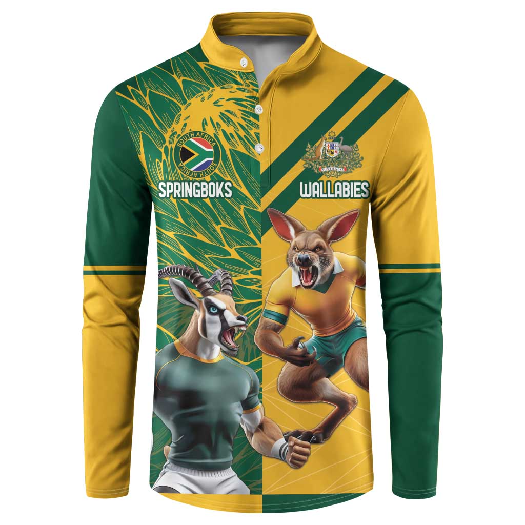 Personalized Rugby South Africa Australia Button Sweatshirt Springboks Wallabies Mascot Go Champions - Wonder Print Shop