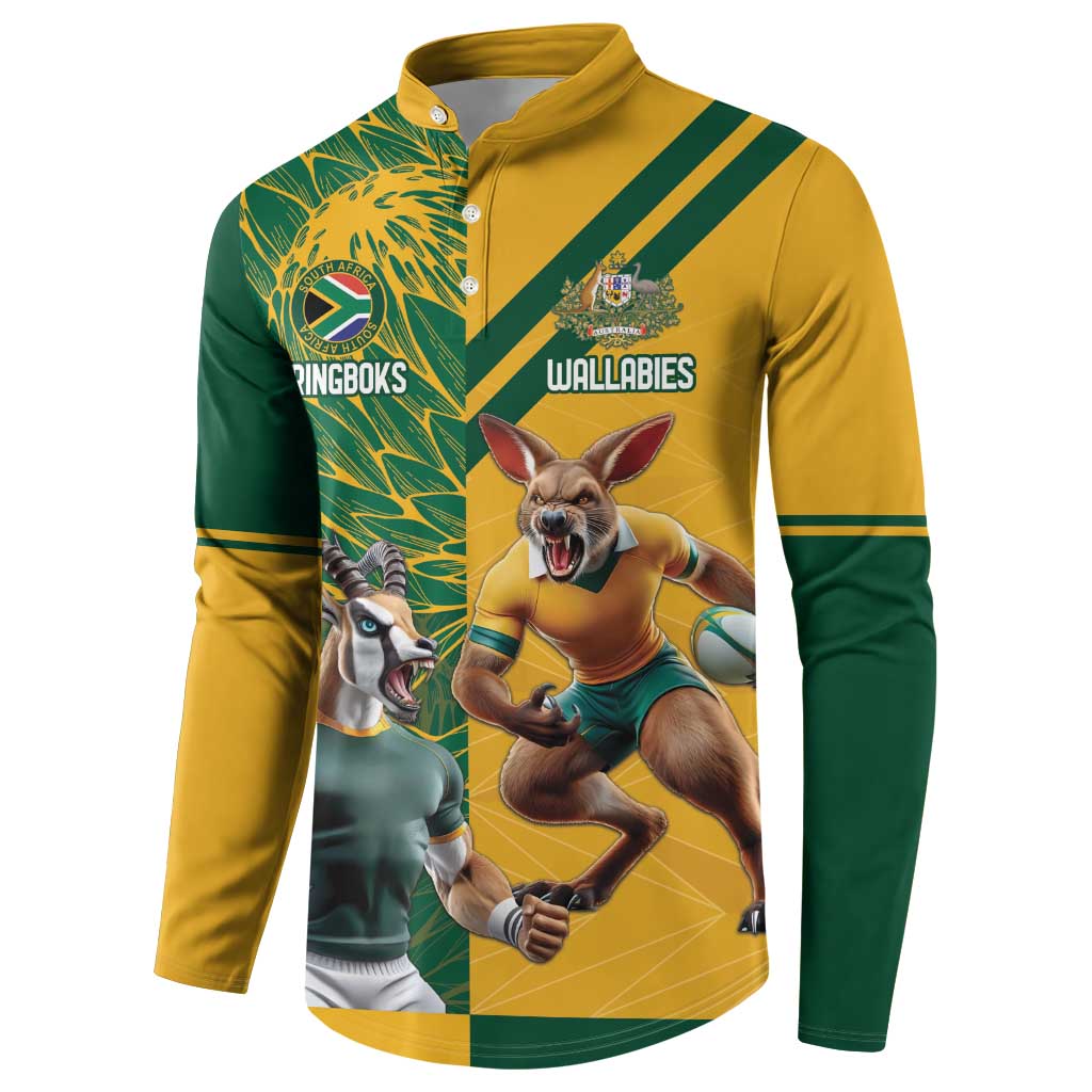 Personalized Rugby South Africa Australia Button Sweatshirt Springboks Wallabies Mascot Go Champions - Wonder Print Shop