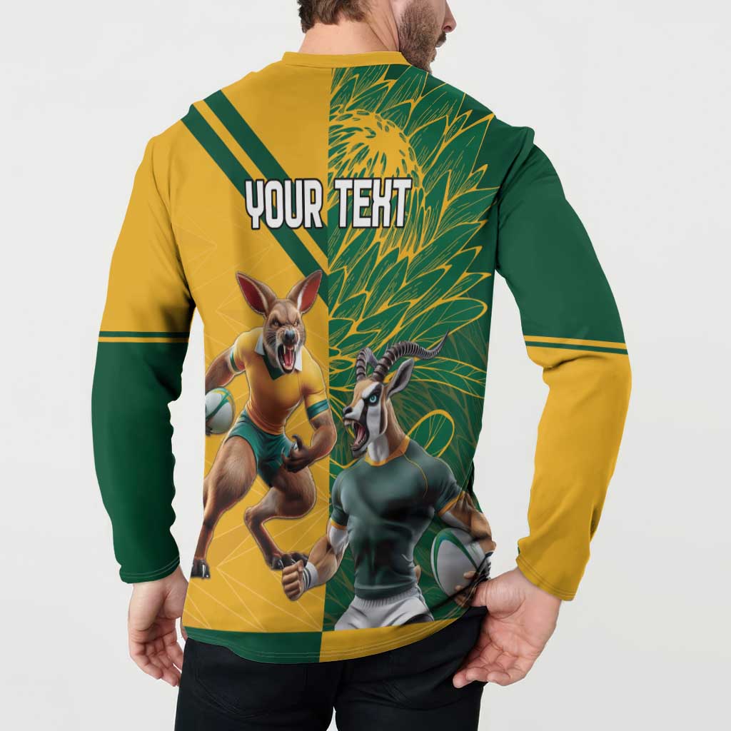 Personalized Rugby South Africa Australia Button Sweatshirt Springboks Wallabies Mascot Go Champions - Wonder Print Shop