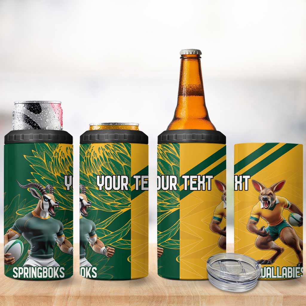 Personalized Rugby South Africa Australia 4 in 1 Can Cooler Tumbler Springboks Wallabies Mascot Go Champions - Wonder Print Shop