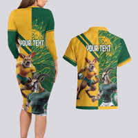 Personalized Rugby South Africa Australia Couples Matching Long Sleeve Bodycon Dress and Hawaiian Shirt Springboks Wallabies Mascot Go Champions - Wonder Print Shop