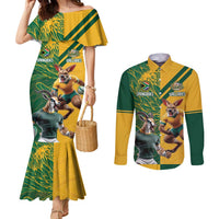 Personalized Rugby South Africa Australia Couples Matching Mermaid Dress and Long Sleeve Button Shirt Springboks Wallabies Mascot Go Champions - Wonder Print Shop