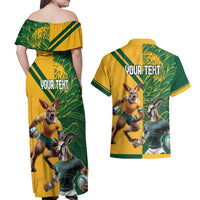 Personalized Rugby South Africa Australia Couples Matching Off Shoulder Maxi Dress and Hawaiian Shirt Springboks Wallabies Mascot Go Champions - Wonder Print Shop