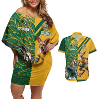 Personalized Rugby South Africa Australia Couples Matching Off Shoulder Short Dress and Hawaiian Shirt Springboks Wallabies Mascot Go Champions - Wonder Print Shop