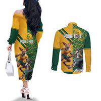 Personalized Rugby South Africa Australia Couples Matching Off The Shoulder Long Sleeve Dress and Long Sleeve Button Shirt Springboks Wallabies Mascot Go Champions - Wonder Print Shop