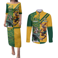 Personalized Rugby South Africa Australia Couples Matching Puletasi and Long Sleeve Button Shirt Springboks Wallabies Mascot Go Champions - Wonder Print Shop