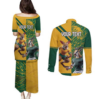 Personalized Rugby South Africa Australia Couples Matching Puletasi and Long Sleeve Button Shirt Springboks Wallabies Mascot Go Champions - Wonder Print Shop