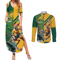 Personalized Rugby South Africa Australia Couples Matching Summer Maxi Dress and Long Sleeve Button Shirt Springboks Wallabies Mascot Go Champions - Wonder Print Shop