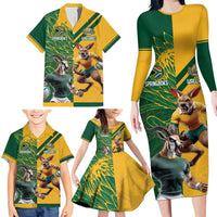 Personalized Rugby South Africa Australia Family Matching Long Sleeve Bodycon Dress and Hawaiian Shirt Springboks Wallabies Mascot Go Champions - Wonder Print Shop