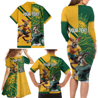 Personalized Rugby South Africa Australia Family Matching Long Sleeve Bodycon Dress and Hawaiian Shirt Springboks Wallabies Mascot Go Champions - Wonder Print Shop