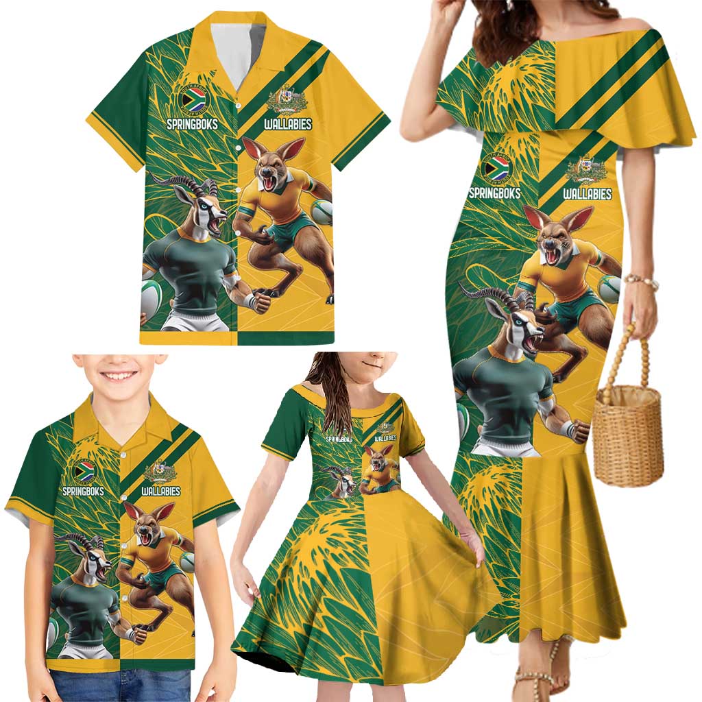 Personalized Rugby South Africa Australia Family Matching Mermaid Dress and Hawaiian Shirt Springboks Wallabies Mascot Go Champions - Wonder Print Shop