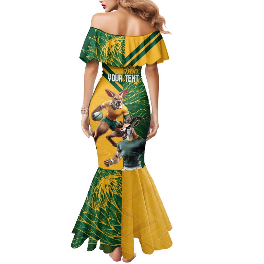 Personalized Rugby South Africa Australia Family Matching Mermaid Dress and Hawaiian Shirt Springboks Wallabies Mascot Go Champions - Wonder Print Shop