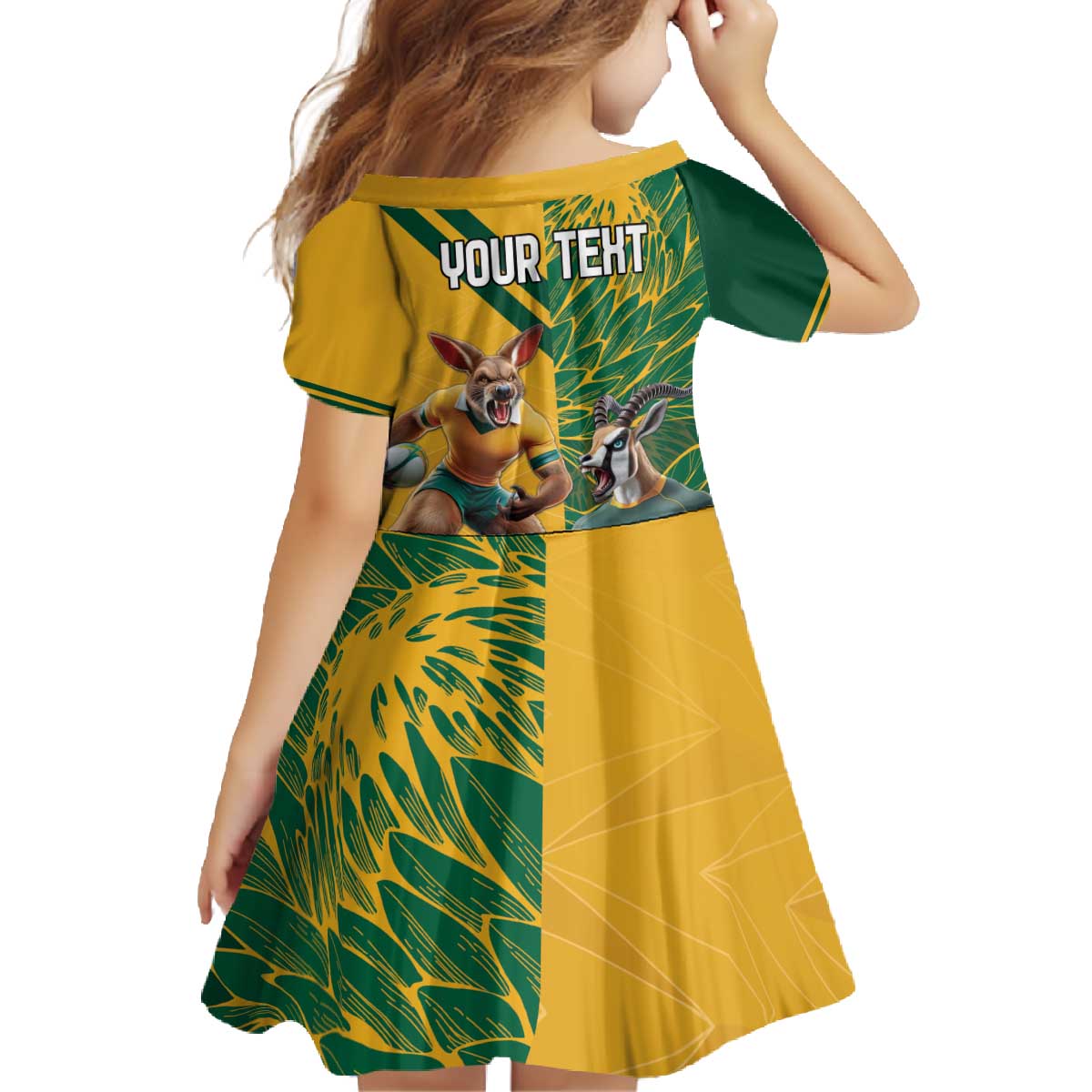 Personalized Rugby South Africa Australia Family Matching Off The Shoulder Long Sleeve Dress and Hawaiian Shirt Springboks Wallabies Mascot Go Champions - Wonder Print Shop