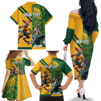 Personalized Rugby South Africa Australia Family Matching Off The Shoulder Long Sleeve Dress and Hawaiian Shirt Springboks Wallabies Mascot Go Champions - Wonder Print Shop