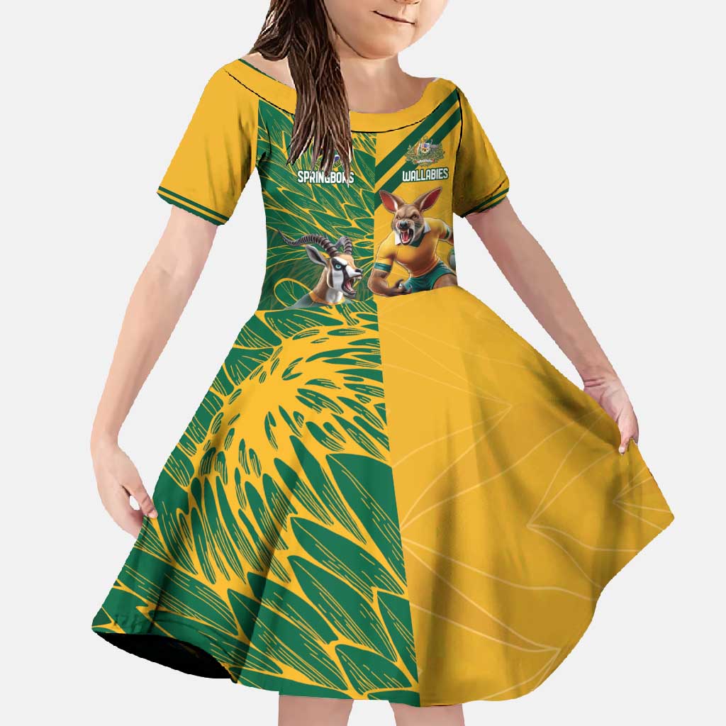 Personalized Rugby South Africa Australia Family Matching Off Shoulder Maxi Dress and Hawaiian Shirt Springboks Wallabies Mascot Go Champions - Wonder Print Shop
