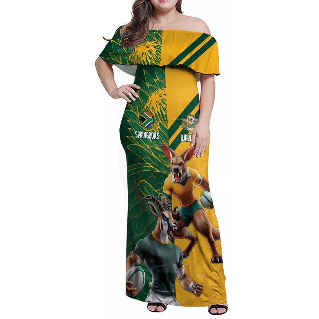 Personalized Rugby South Africa Australia Family Matching Off Shoulder Maxi Dress and Hawaiian Shirt Springboks Wallabies Mascot Go Champions - Wonder Print Shop