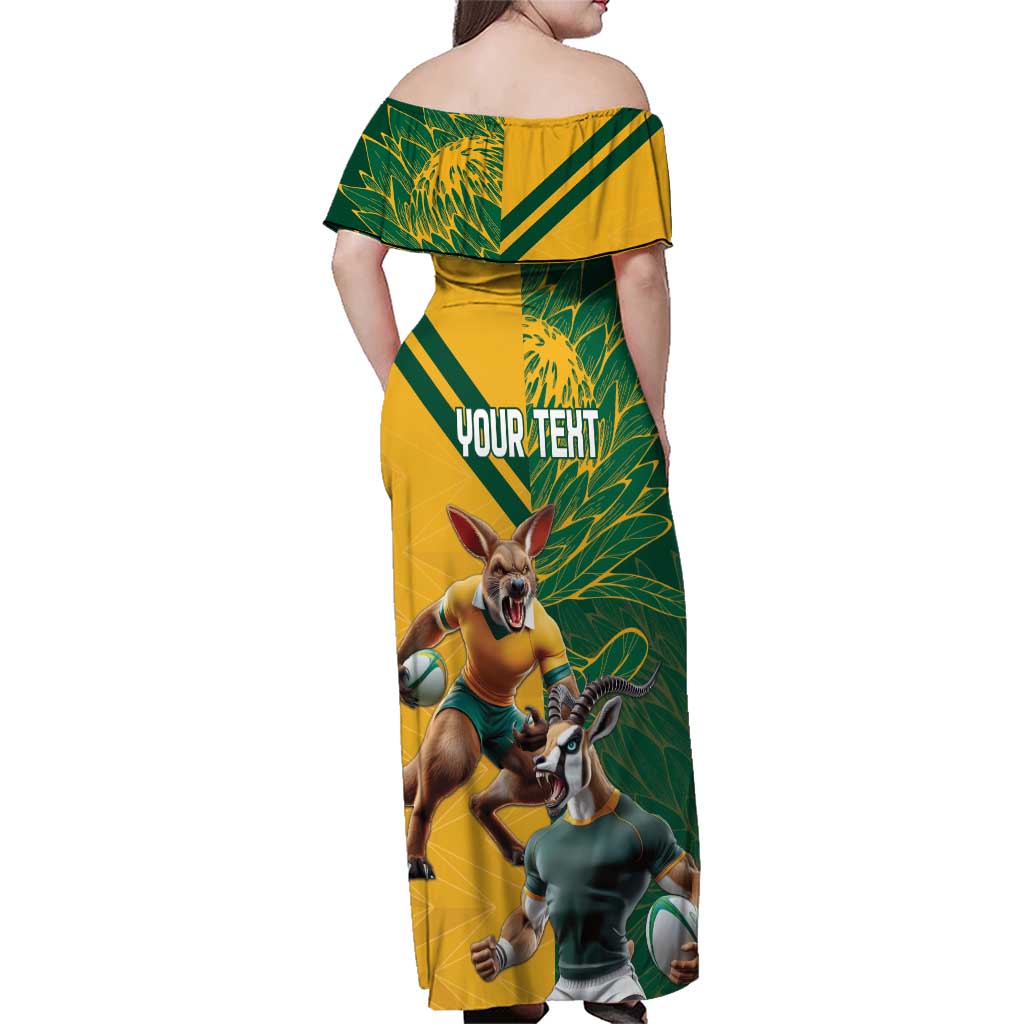 Personalized Rugby South Africa Australia Family Matching Off Shoulder Maxi Dress and Hawaiian Shirt Springboks Wallabies Mascot Go Champions - Wonder Print Shop