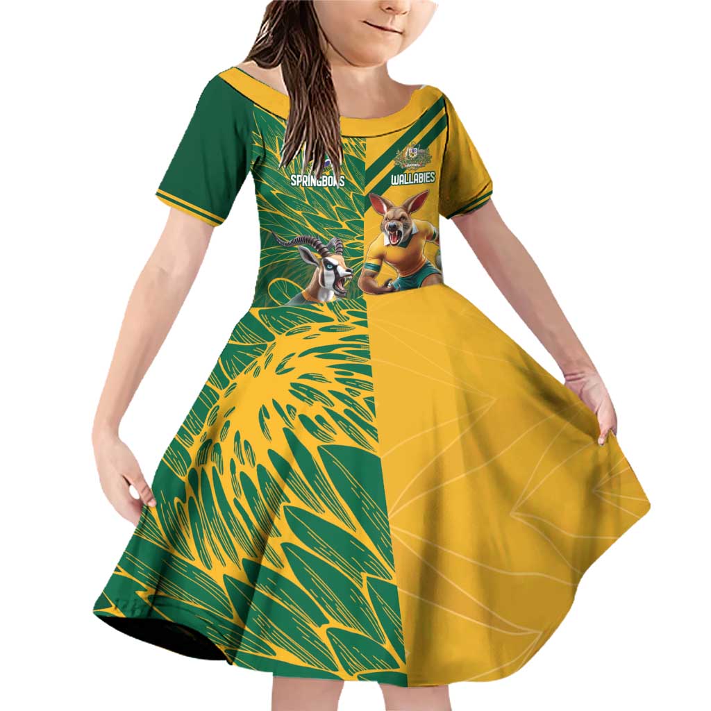 Personalized Rugby South Africa Australia Family Matching Off Shoulder Short Dress and Hawaiian Shirt Springboks Wallabies Mascot Go Champions - Wonder Print Shop