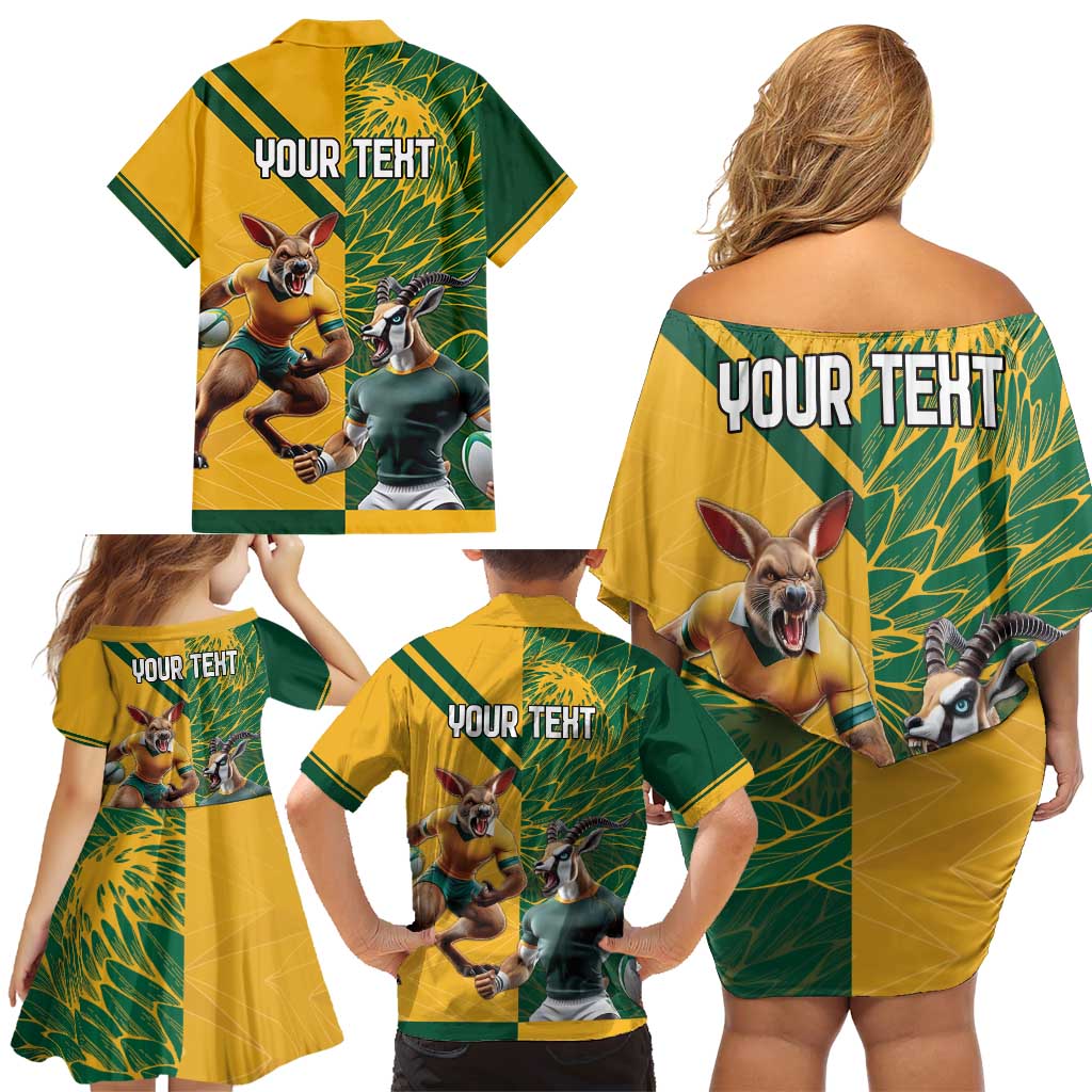 Personalized Rugby South Africa Australia Family Matching Off Shoulder Short Dress and Hawaiian Shirt Springboks Wallabies Mascot Go Champions - Wonder Print Shop