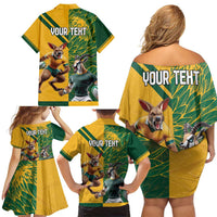 Personalized Rugby South Africa Australia Family Matching Off Shoulder Short Dress and Hawaiian Shirt Springboks Wallabies Mascot Go Champions - Wonder Print Shop