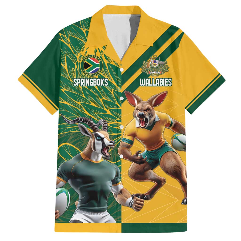 Personalized Rugby South Africa Australia Family Matching Off Shoulder Short Dress and Hawaiian Shirt Springboks Wallabies Mascot Go Champions - Wonder Print Shop