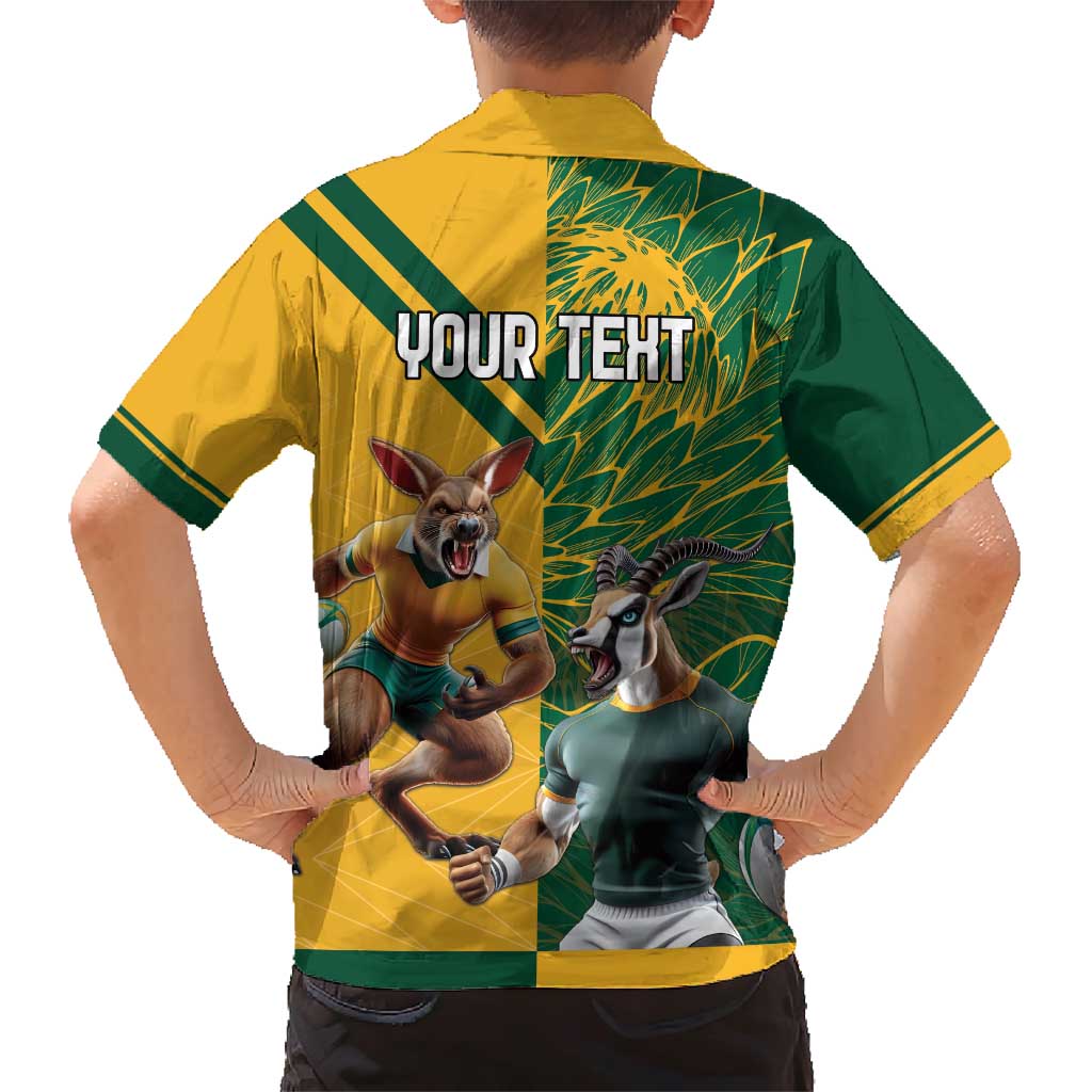 Personalized Rugby South Africa Australia Family Matching Short Sleeve Bodycon Dress and Hawaiian Shirt Springboks Wallabies Mascot Go Champions - Wonder Print Shop