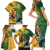 Personalized Rugby South Africa Australia Family Matching Short Sleeve Bodycon Dress and Hawaiian Shirt Springboks Wallabies Mascot Go Champions - Wonder Print Shop