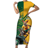 Personalized Rugby South Africa Australia Family Matching Short Sleeve Bodycon Dress and Hawaiian Shirt Springboks Wallabies Mascot Go Champions - Wonder Print Shop
