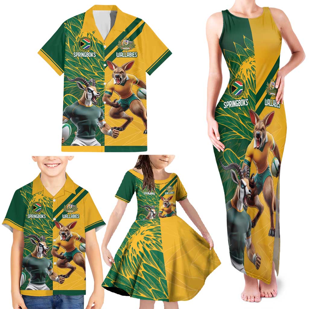 Personalized Rugby South Africa Australia Family Matching Tank Maxi Dress and Hawaiian Shirt Springboks Wallabies Mascot Go Champions - Wonder Print Shop
